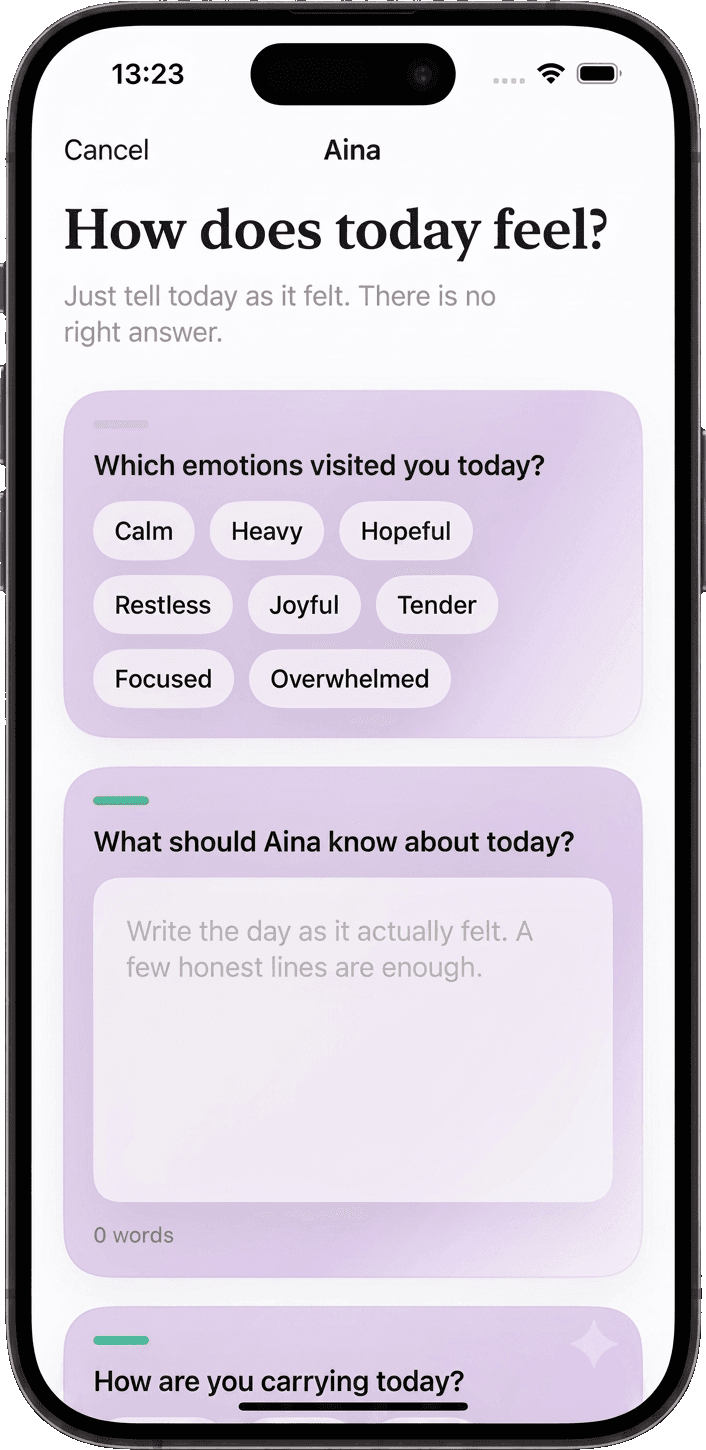 Aina mood log: which emotions visited you today